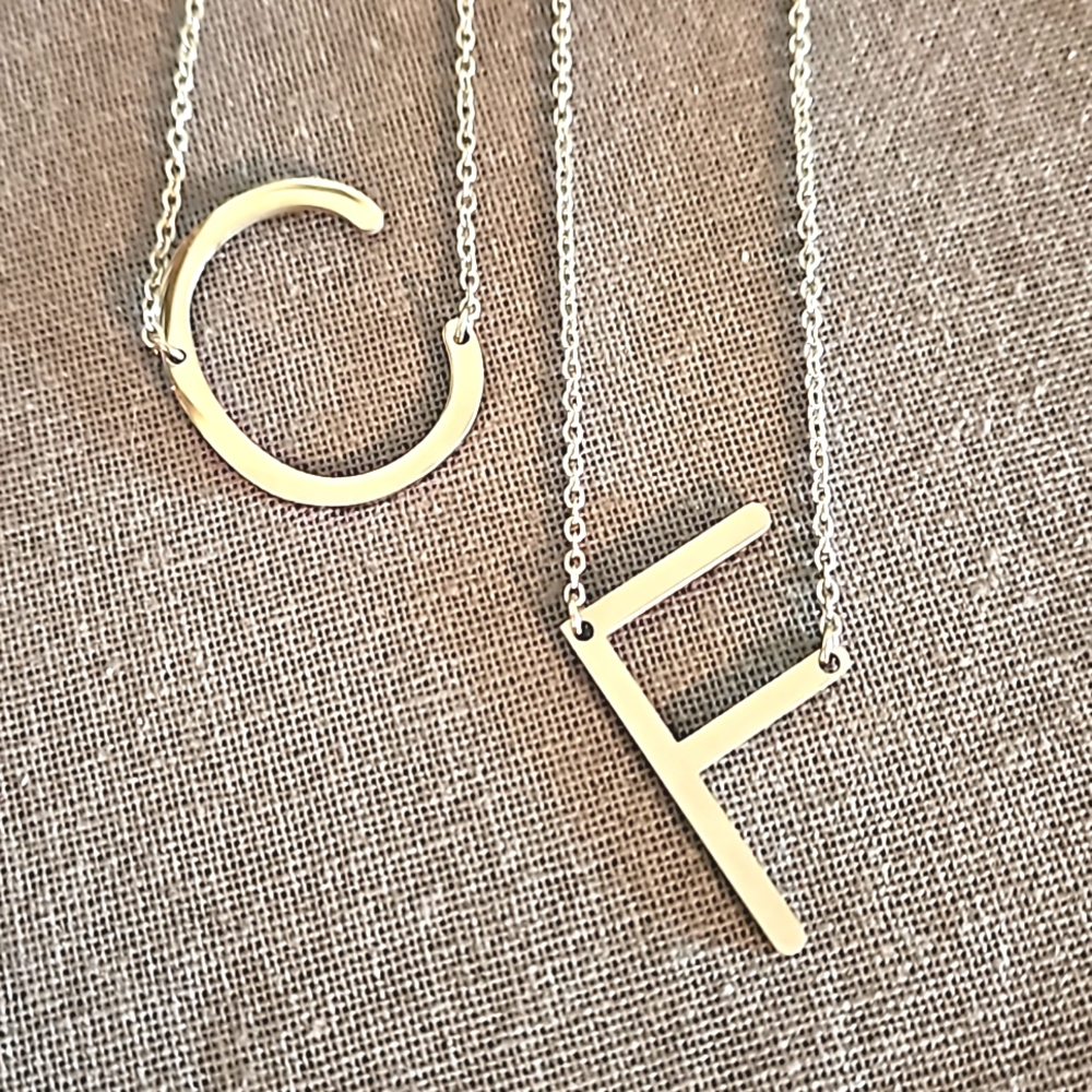 Initial monogram necklace F C silver tone chain dainty adjustable length